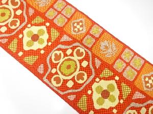 本場筑前博多　枡に花更紗模様織り出し　名古屋帯